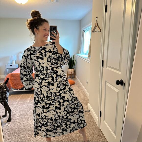 NWT Everlane Black White Linen Floral Long Sleeve Maxi Dress 6 - Picture 4 of 14
